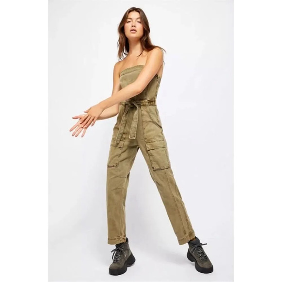 Free People Women's XS Green Utility Jumpsuit Casual One-Piece - Picture 2 of 8